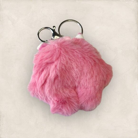 🟢Pink Fluffy Stuffed One Eye Monster Key Chain Bag Charm Accessory - Picture 2 of 2